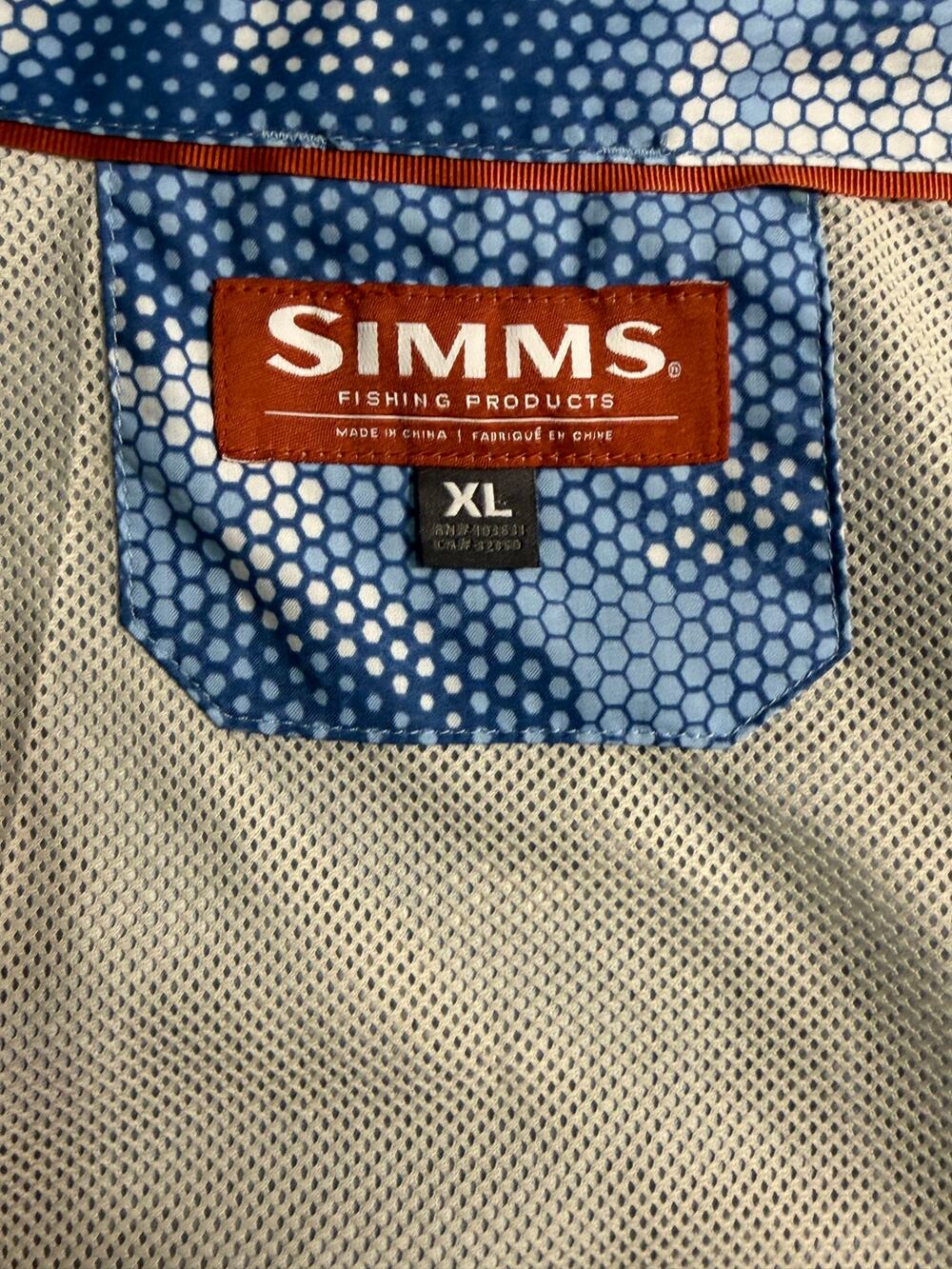 SIMMS Men's Blue Hex Fishing Long Sleeve Button Up Size XL Fish Hunt Outdoors